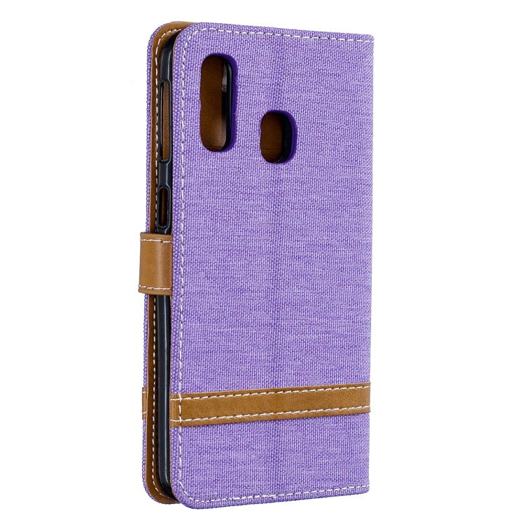 Color Matching Denim Texture Leather Case for Galaxy A40, with Holder & Card Slots & Wallet & Lanyard