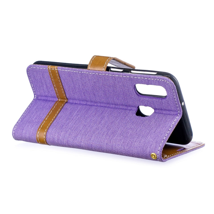 Color Matching Denim Texture Leather Case for Galaxy A40, with Holder & Card Slots & Wallet & Lanyard