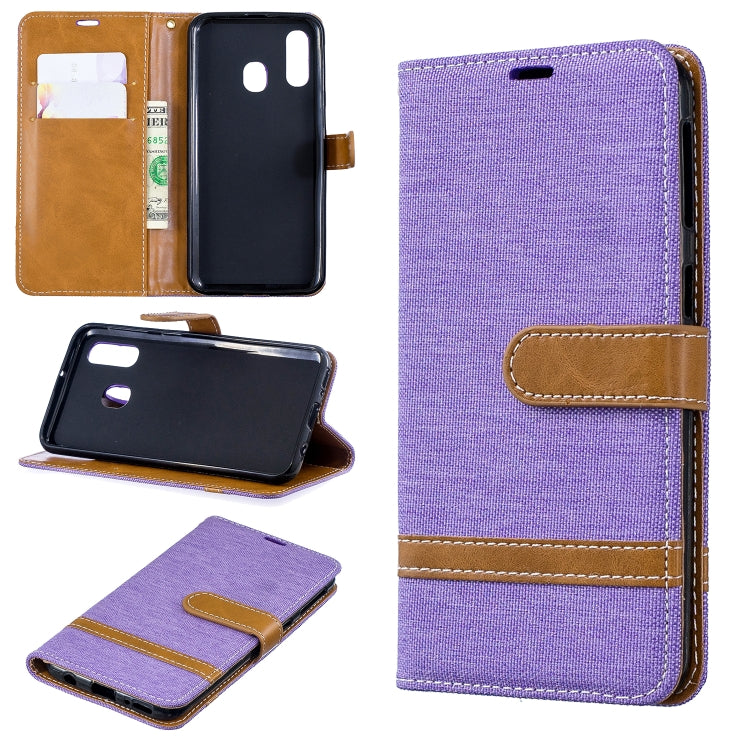 Color Matching Denim Texture Leather Case for Galaxy A40, with Holder & Card Slots & Wallet & Lanyard