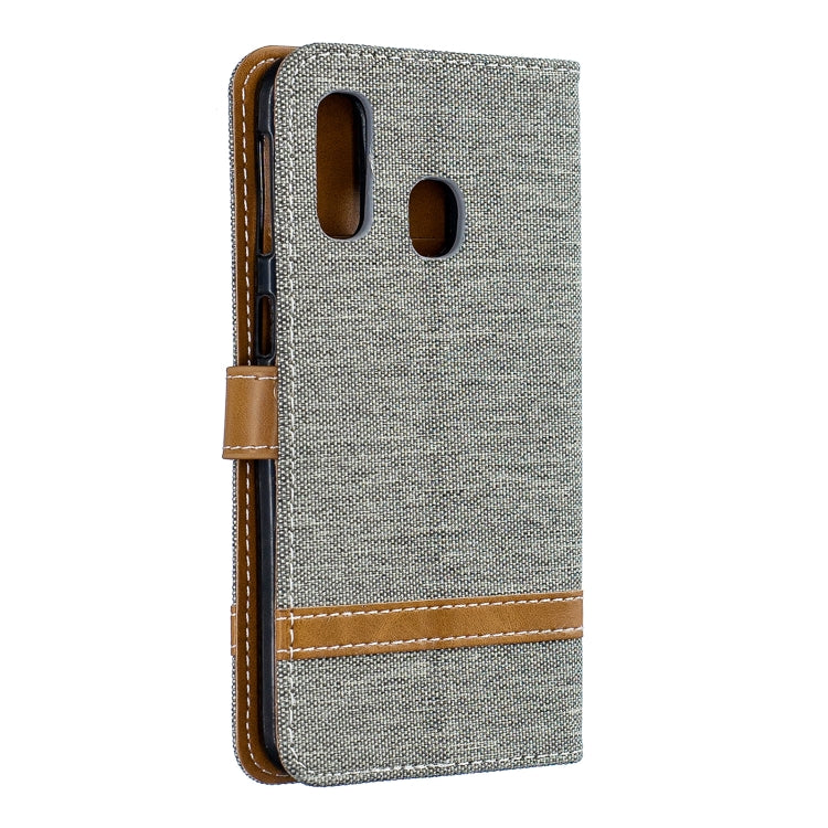 Color Matching Denim Texture Leather Case for Galaxy A40, with Holder & Card Slots & Wallet & Lanyard
