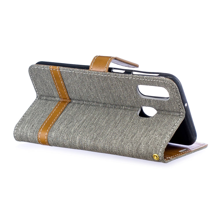 Color Matching Denim Texture Leather Case for Galaxy A40, with Holder & Card Slots & Wallet & Lanyard
