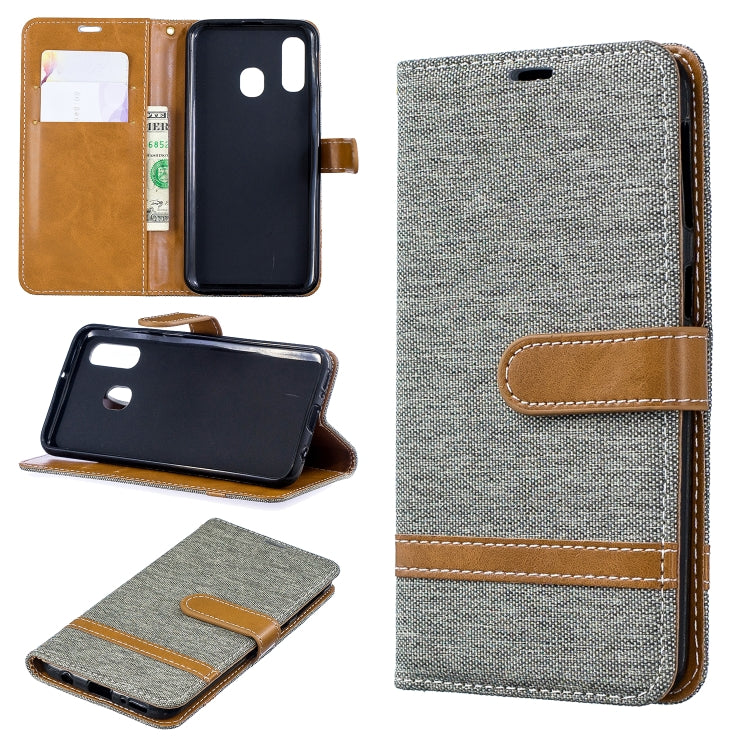 Color Matching Denim Texture Leather Case for Galaxy A40, with Holder & Card Slots & Wallet & Lanyard