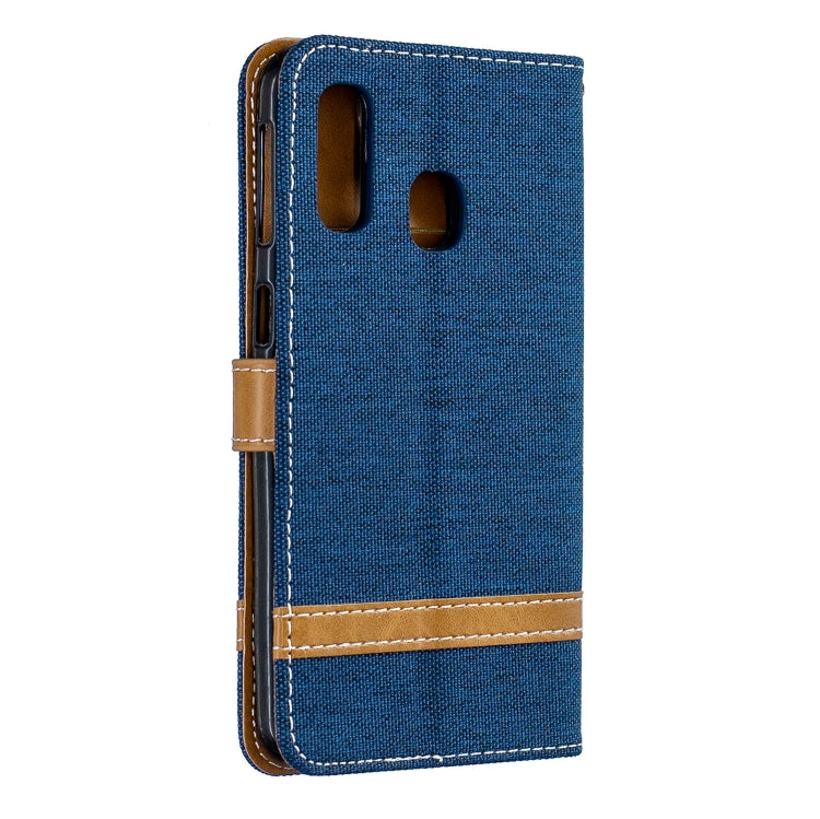 Color Matching Denim Texture Leather Case for Galaxy A40, with Holder & Card Slots & Wallet & Lanyard