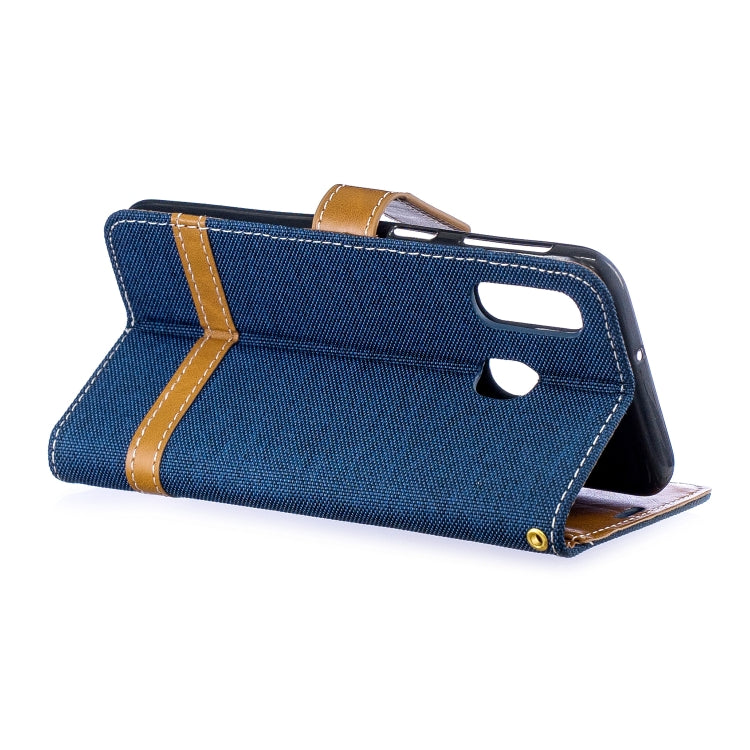 Color Matching Denim Texture Leather Case for Galaxy A40, with Holder & Card Slots & Wallet & Lanyard