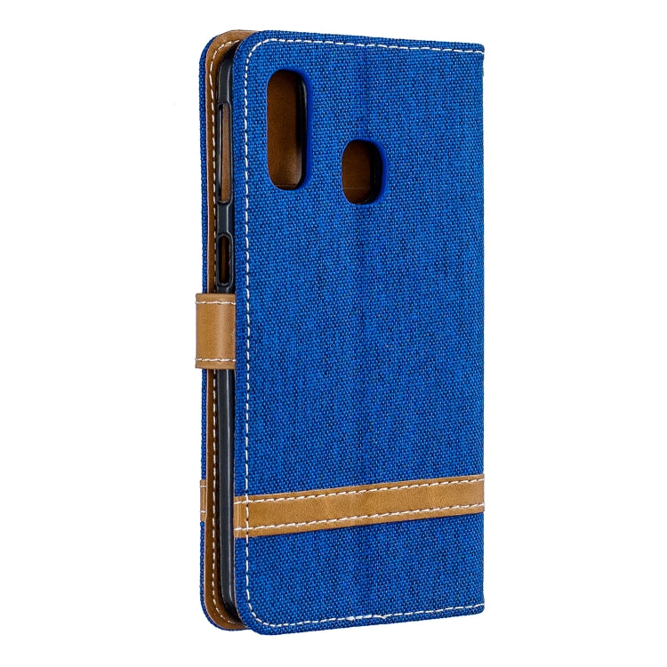 Color Matching Denim Texture Leather Case for Galaxy A40, with Holder & Card Slots & Wallet & Lanyard