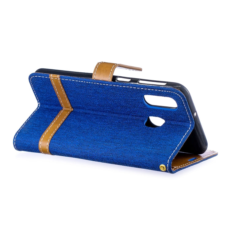 Color Matching Denim Texture Leather Case for Galaxy A40, with Holder & Card Slots & Wallet & Lanyard