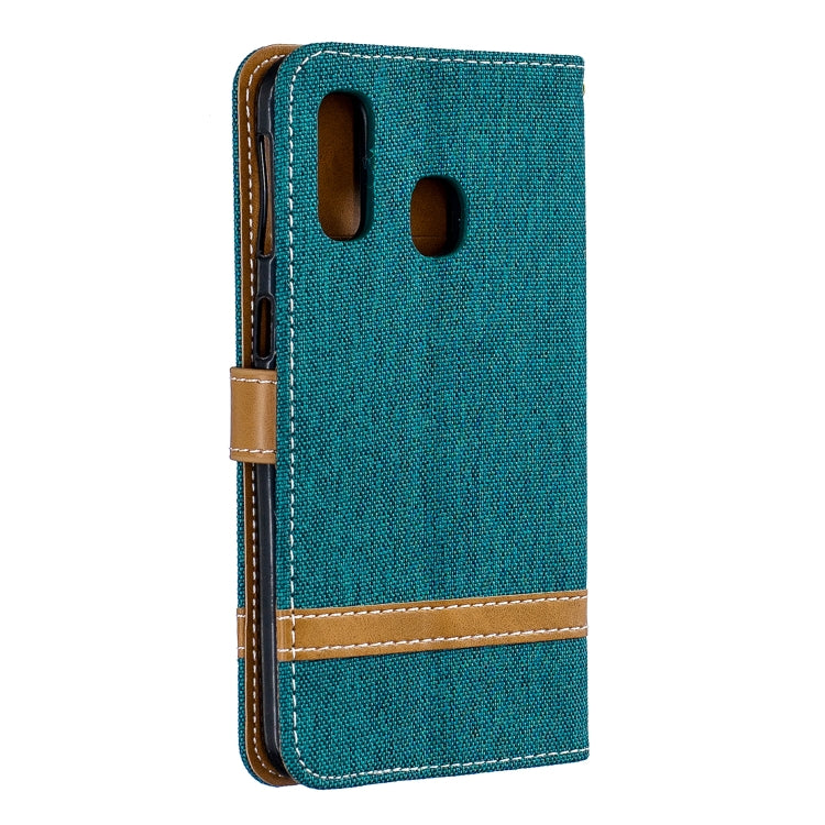 Color Matching Denim Texture Leather Case for Galaxy A40, with Holder & Card Slots & Wallet & Lanyard