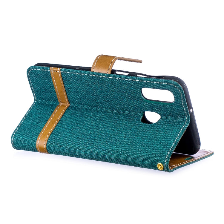 Color Matching Denim Texture Leather Case for Galaxy A40, with Holder & Card Slots & Wallet & Lanyard