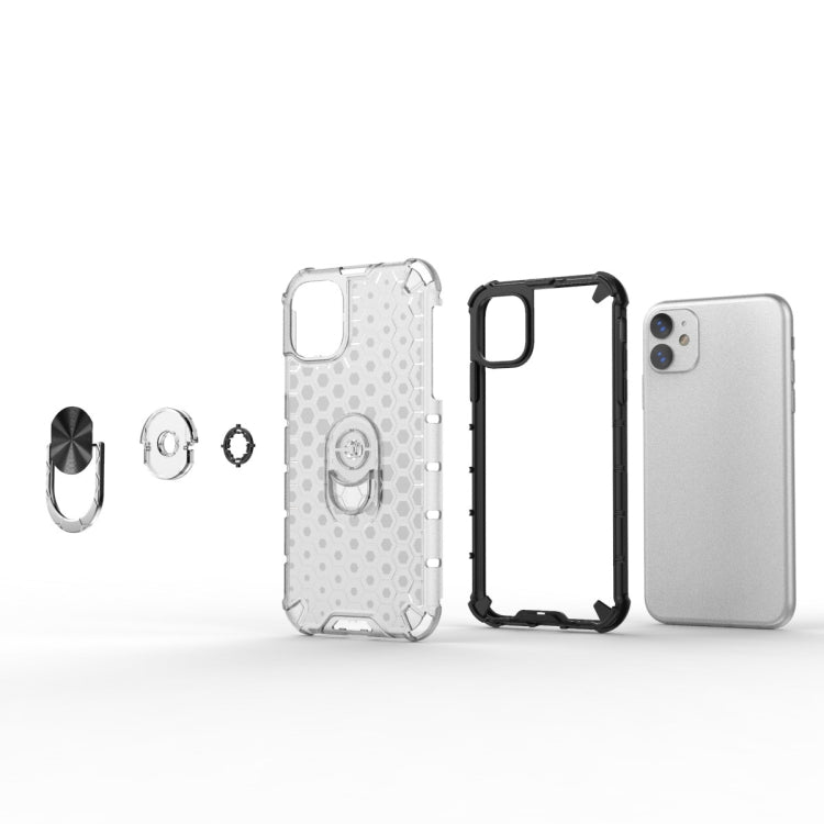 For iPhone 11 Pro Shockproof Honeycomb PC + TPU Ring Holder Protection Case