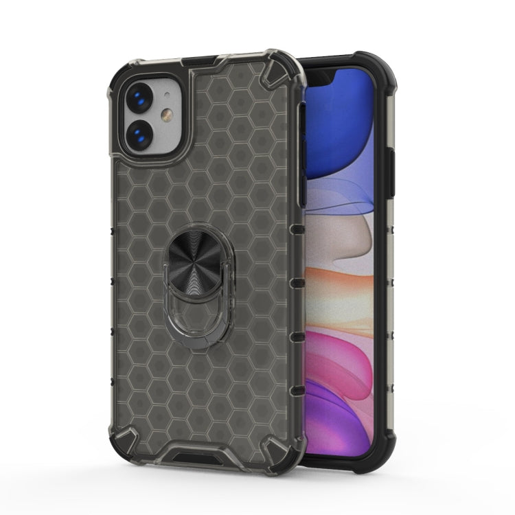 For iPhone 11 Pro Shockproof Honeycomb PC + TPU Ring Holder Protection Case