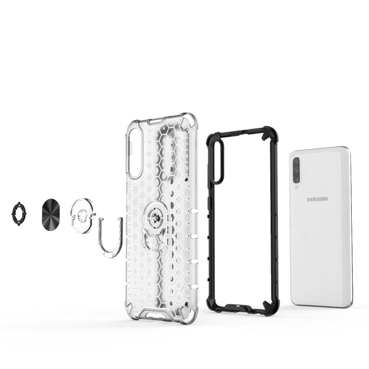 For Samsung Galaxy A20 Shockproof Honeycomb PC + TPU Ring Holder Protection Case