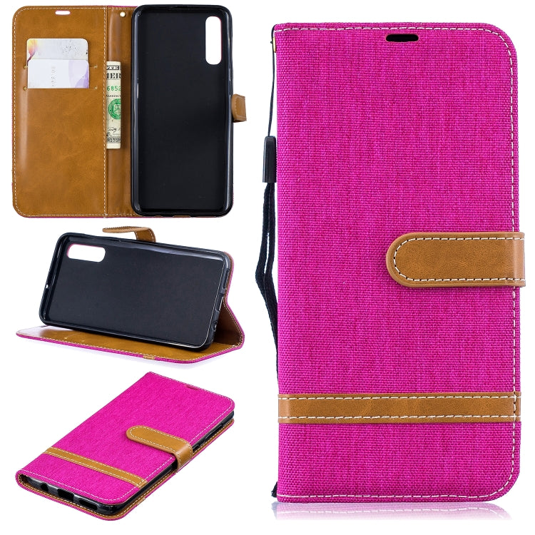 Color Matching Denim Texture Leather Case for  Galaxy  A50, with Holder & Card Slots & Wallet & Lanyard