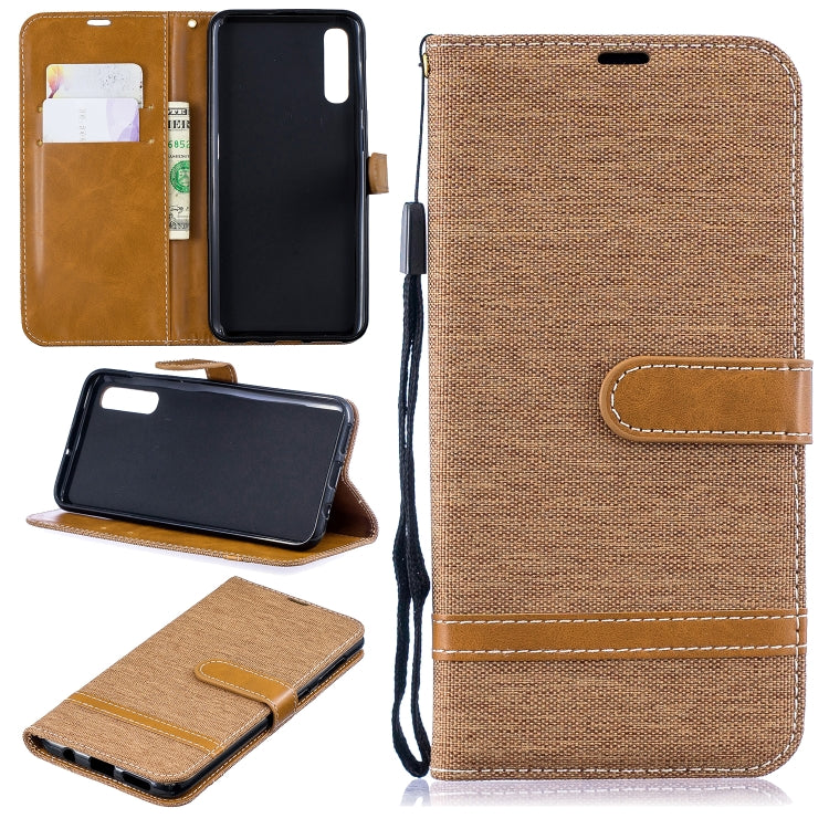 Color Matching Denim Texture Leather Case for  Galaxy  A50, with Holder & Card Slots & Wallet & Lanyard