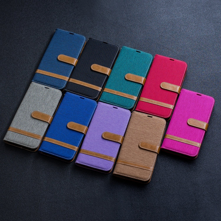 Color Matching Denim Texture Leather Case for  Galaxy  A50, with Holder & Card Slots & Wallet & Lanyard