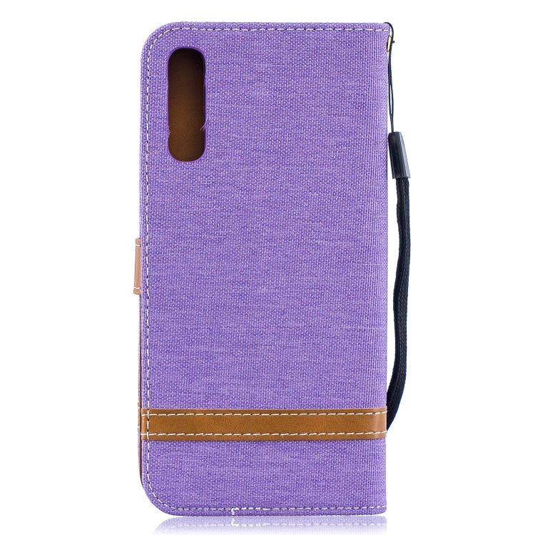 Color Matching Denim Texture Leather Case for  Galaxy  A50, with Holder & Card Slots & Wallet & Lanyard