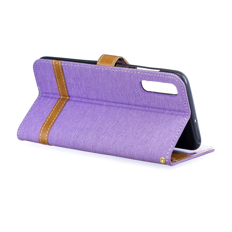 Color Matching Denim Texture Leather Case for  Galaxy  A50, with Holder & Card Slots & Wallet & Lanyard