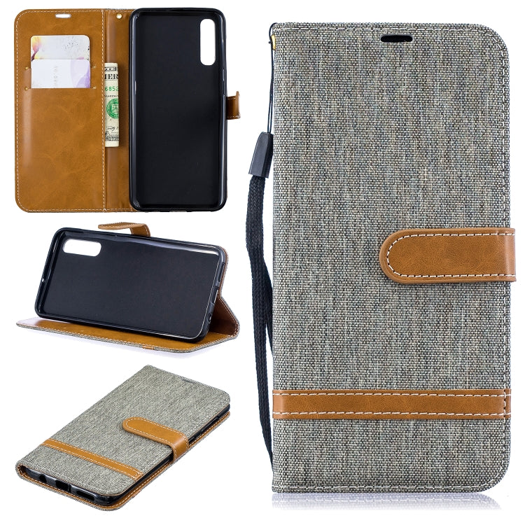 Color Matching Denim Texture Leather Case for  Galaxy  A50, with Holder & Card Slots & Wallet & Lanyard