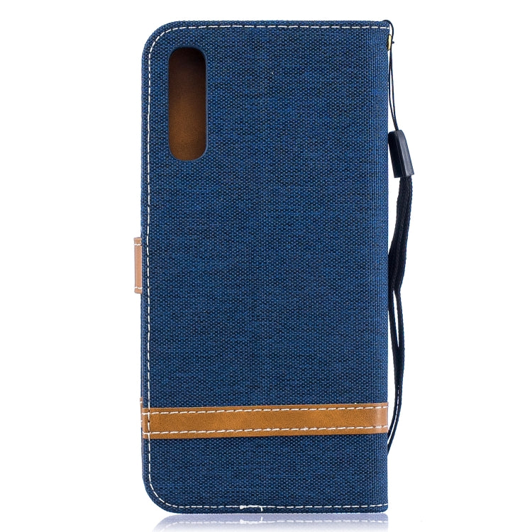 Color Matching Denim Texture Leather Case for  Galaxy  A50, with Holder & Card Slots & Wallet & Lanyard