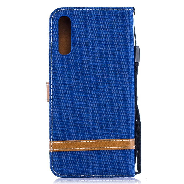 Color Matching Denim Texture Leather Case for  Galaxy  A50, with Holder & Card Slots & Wallet & Lanyard