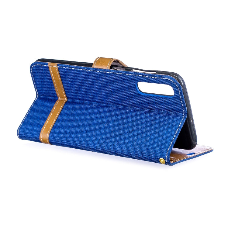 Color Matching Denim Texture Leather Case for  Galaxy  A50, with Holder & Card Slots & Wallet & Lanyard