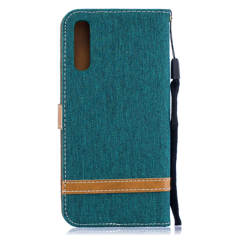 Color Matching Denim Texture Leather Case for  Galaxy  A50, with Holder & Card Slots & Wallet & Lanyard