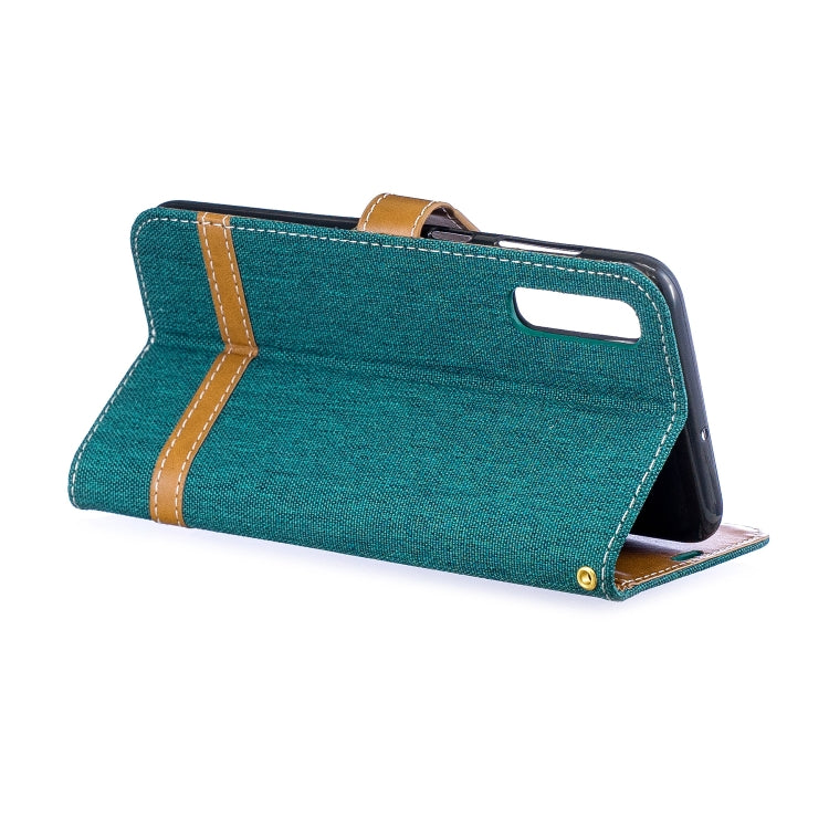 Color Matching Denim Texture Leather Case for  Galaxy  A50, with Holder & Card Slots & Wallet & Lanyard