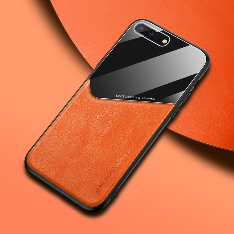 For iPhone 7 Plus/8 Plus All-inclusive Leather + Organic Glass Phone Case With Metal Iron Sheet