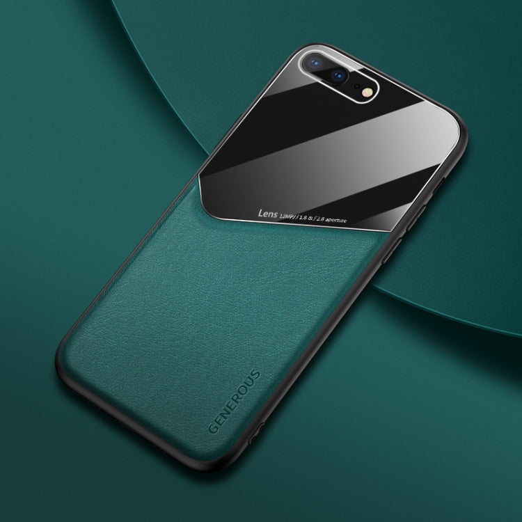 For iPhone 7 Plus/8 Plus All-inclusive Leather + Organic Glass Phone Case With Metal Iron Sheet