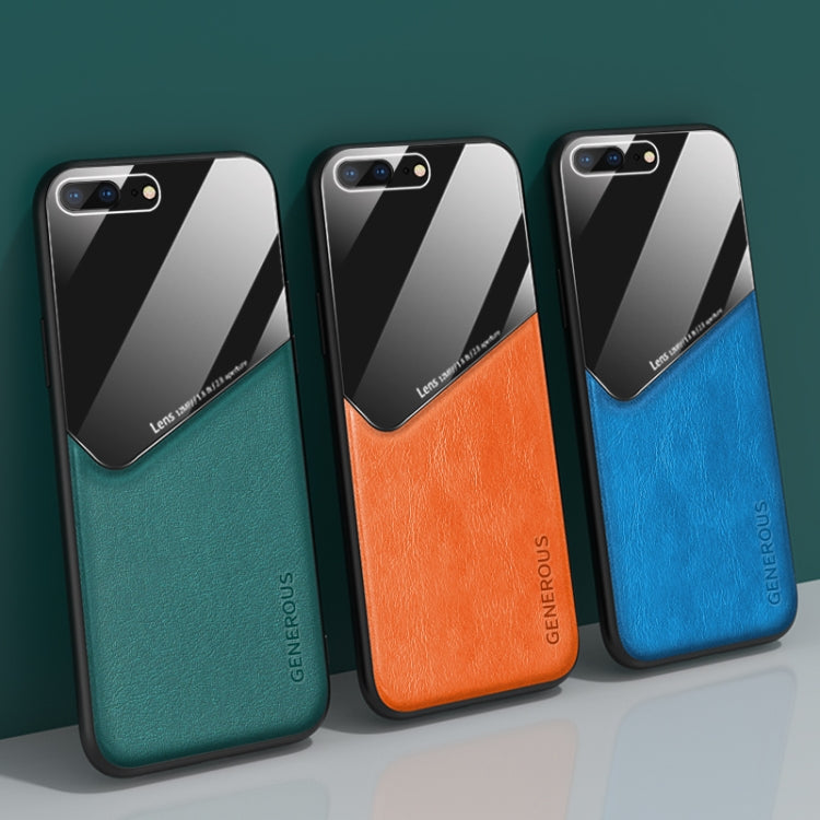 For iPhone 7 Plus/8 Plus All-inclusive Leather + Organic Glass Phone Case With Metal Iron Sheet