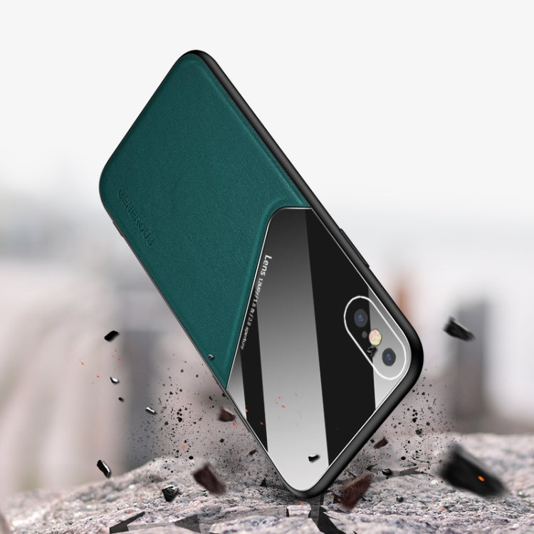 For iPhone X/XS All-inclusive Leather + Organic Glass Phone Case With Metal Iron Sheet