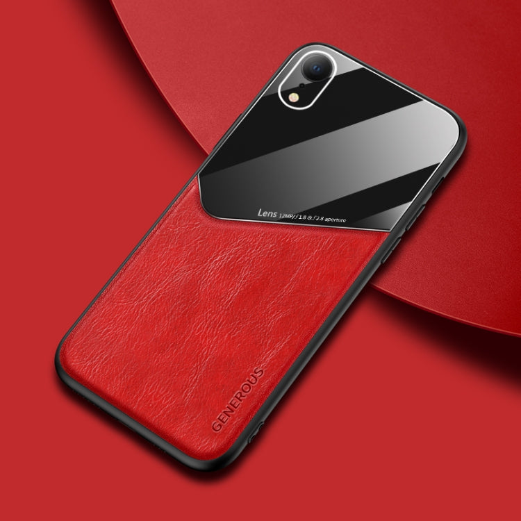 For iPhone XR All-inclusive Leather + Organic Glass Phone Case With Metal Iron Sheet