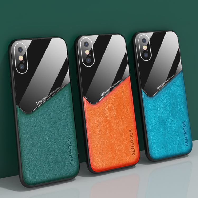 For iPhone XR All-inclusive Leather + Organic Glass Phone Case With Metal Iron Sheet