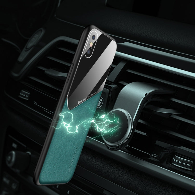 For iPhone XR All-inclusive Leather + Organic Glass Phone Case With Metal Iron Sheet
