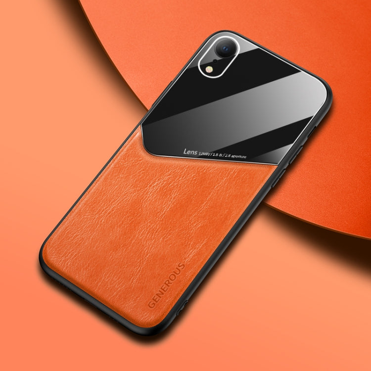 For iPhone XR All-inclusive Leather + Organic Glass Phone Case With Metal Iron Sheet