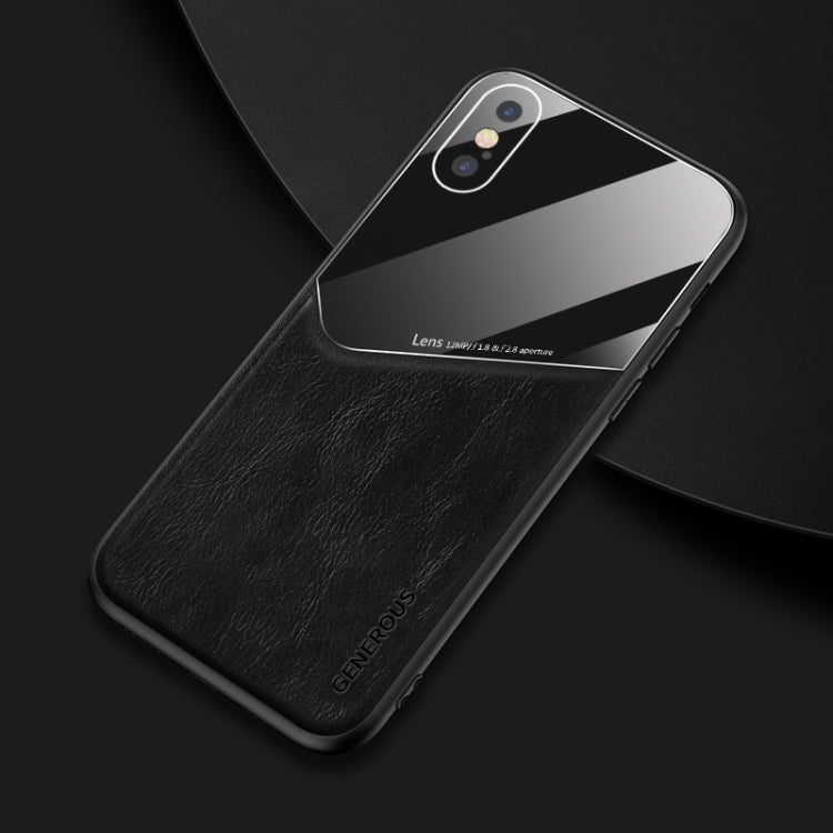 For iPhone XS Max All-inclusive Leather + Organic Glass Phone Case With Metal Iron Sheet