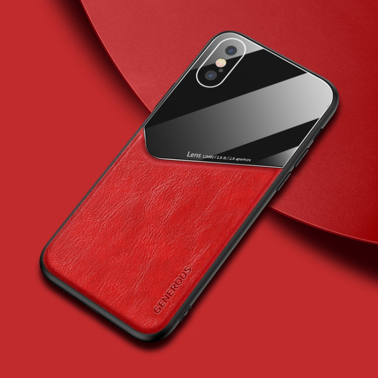 For iPhone XS Max All-inclusive Leather + Organic Glass Phone Case With Metal Iron Sheet