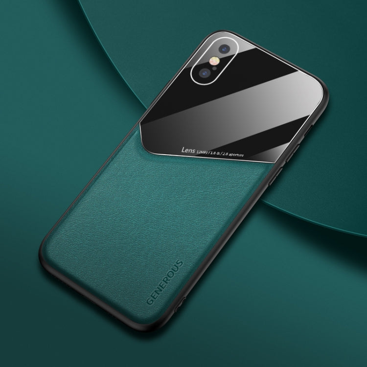 For iPhone XS Max All-inclusive Leather + Organic Glass Phone Case With Metal Iron Sheet