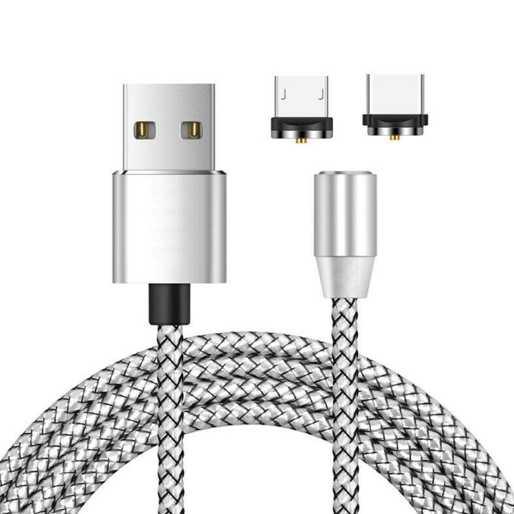2 in 1 USB to Micro USB + Type-C / USB-C Magnetic Metal Joint Nylon Braided Charging Cable, Length: 2m