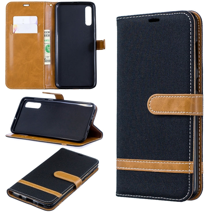 Color Matching Denim Texture Leather Case for Galaxy  A70, with Holder & Card Slots & Wallet & Lanyard