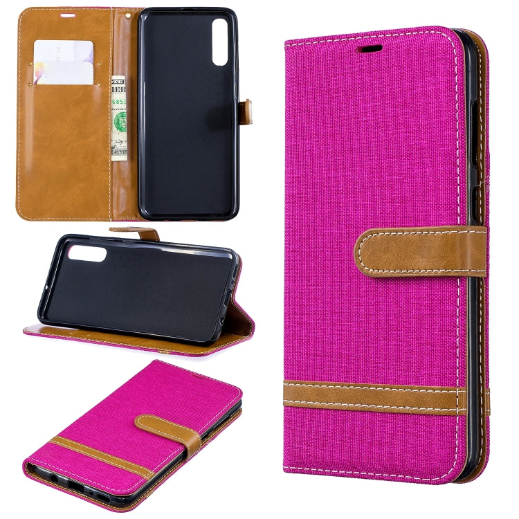 Color Matching Denim Texture Leather Case for Galaxy  A70, with Holder & Card Slots & Wallet & Lanyard