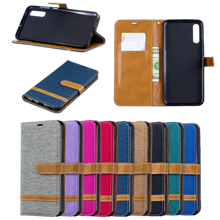 Color Matching Denim Texture Leather Case for Galaxy  A70, with Holder & Card Slots & Wallet & Lanyard