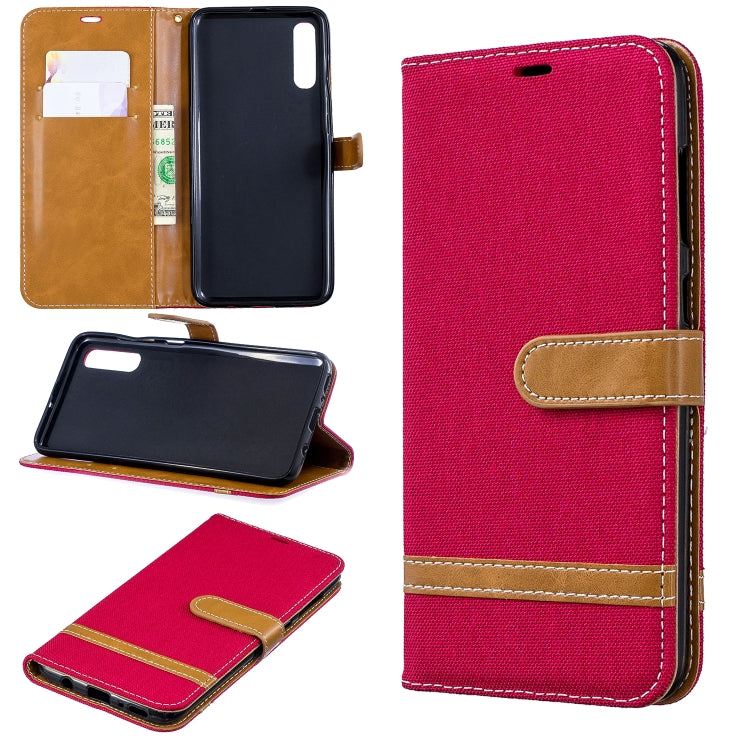 Color Matching Denim Texture Leather Case for Galaxy  A70, with Holder & Card Slots & Wallet & Lanyard