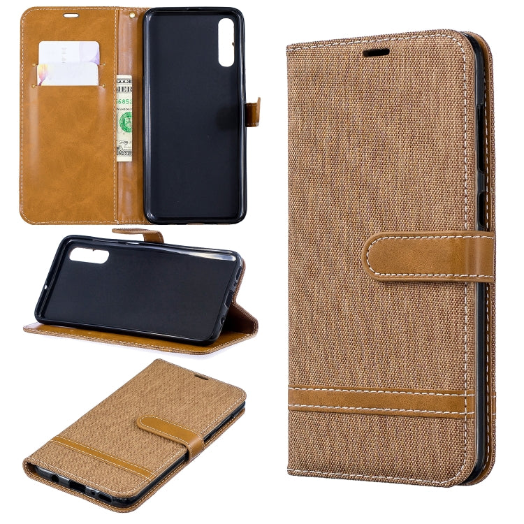 Color Matching Denim Texture Leather Case for Galaxy  A70, with Holder & Card Slots & Wallet & Lanyard