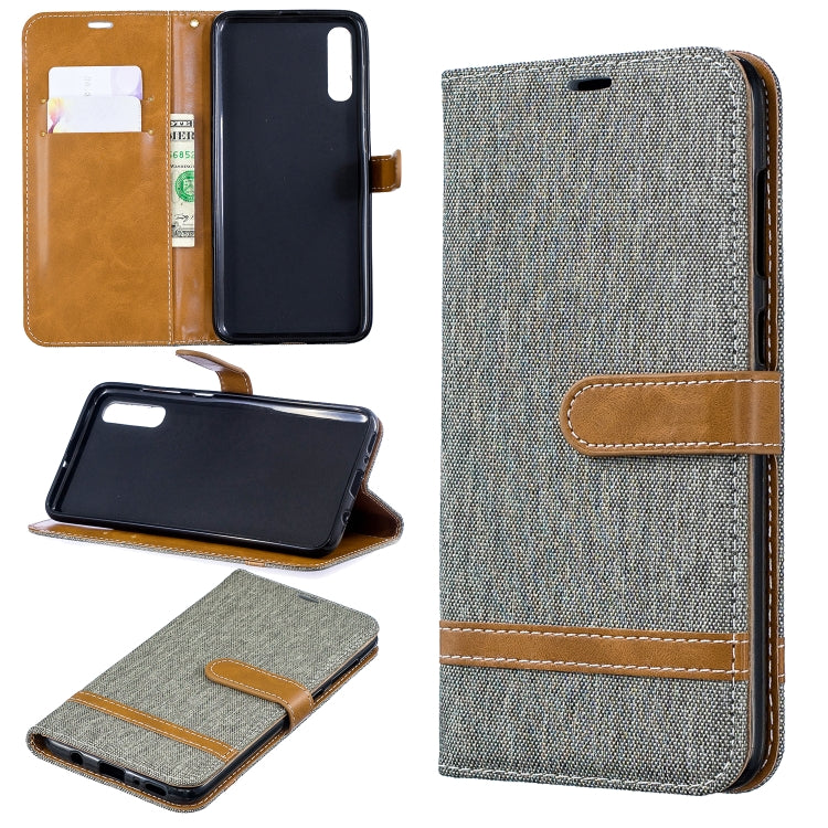 Color Matching Denim Texture Leather Case for Galaxy  A70, with Holder & Card Slots & Wallet & Lanyard
