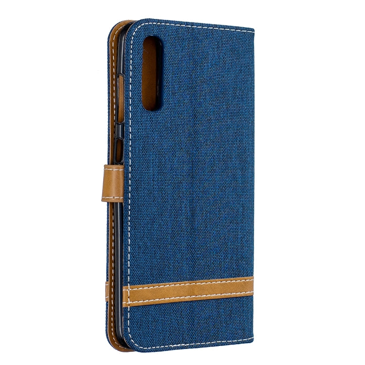 Color Matching Denim Texture Leather Case for Galaxy  A70, with Holder & Card Slots & Wallet & Lanyard