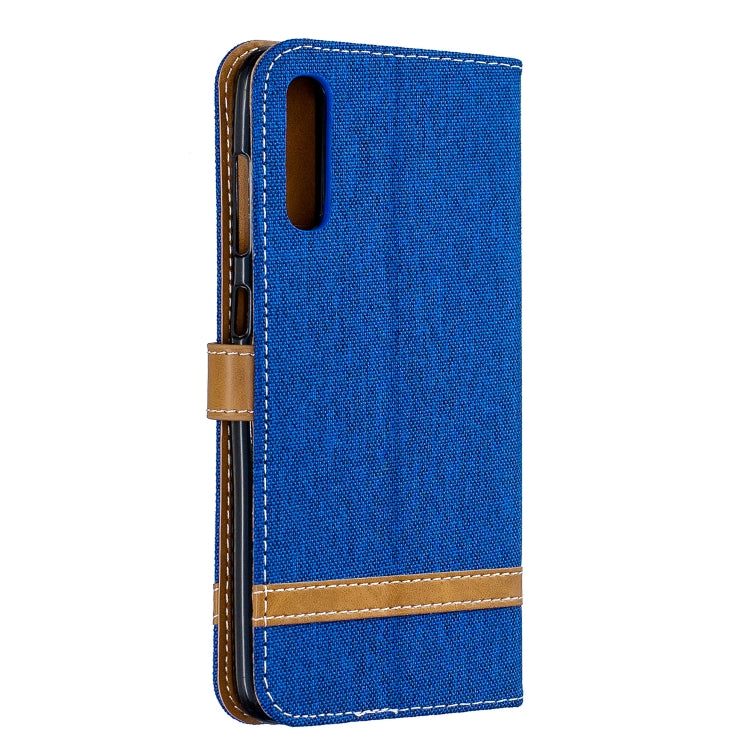 Color Matching Denim Texture Leather Case for Galaxy  A70, with Holder & Card Slots & Wallet & Lanyard