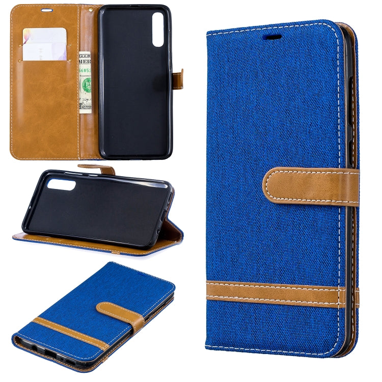 Color Matching Denim Texture Leather Case for Galaxy  A70, with Holder & Card Slots & Wallet & Lanyard