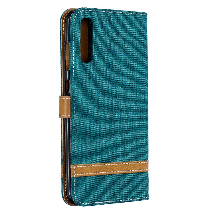 Color Matching Denim Texture Leather Case for Galaxy  A70, with Holder & Card Slots & Wallet & Lanyard