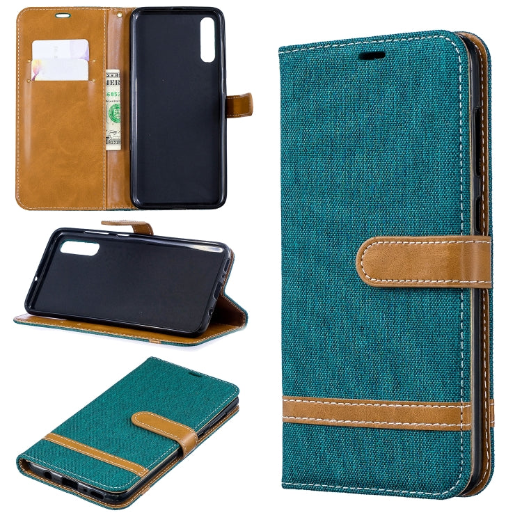 Color Matching Denim Texture Leather Case for Galaxy  A70, with Holder & Card Slots & Wallet & Lanyard
