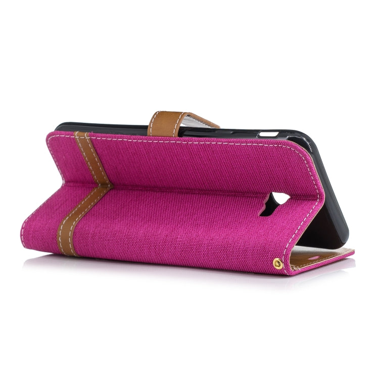 Color Matching Denim Texture Leather Case for Galaxy J4+, with Holder & Card Slots & Wallet & Lanyard